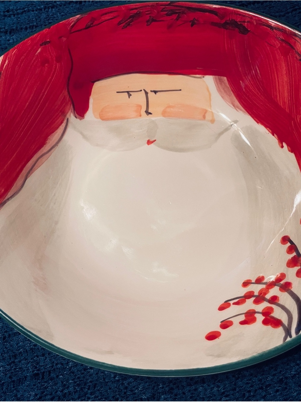 Vietri Hand-Painted Santa Ceramic Serving Bowl in Red and White